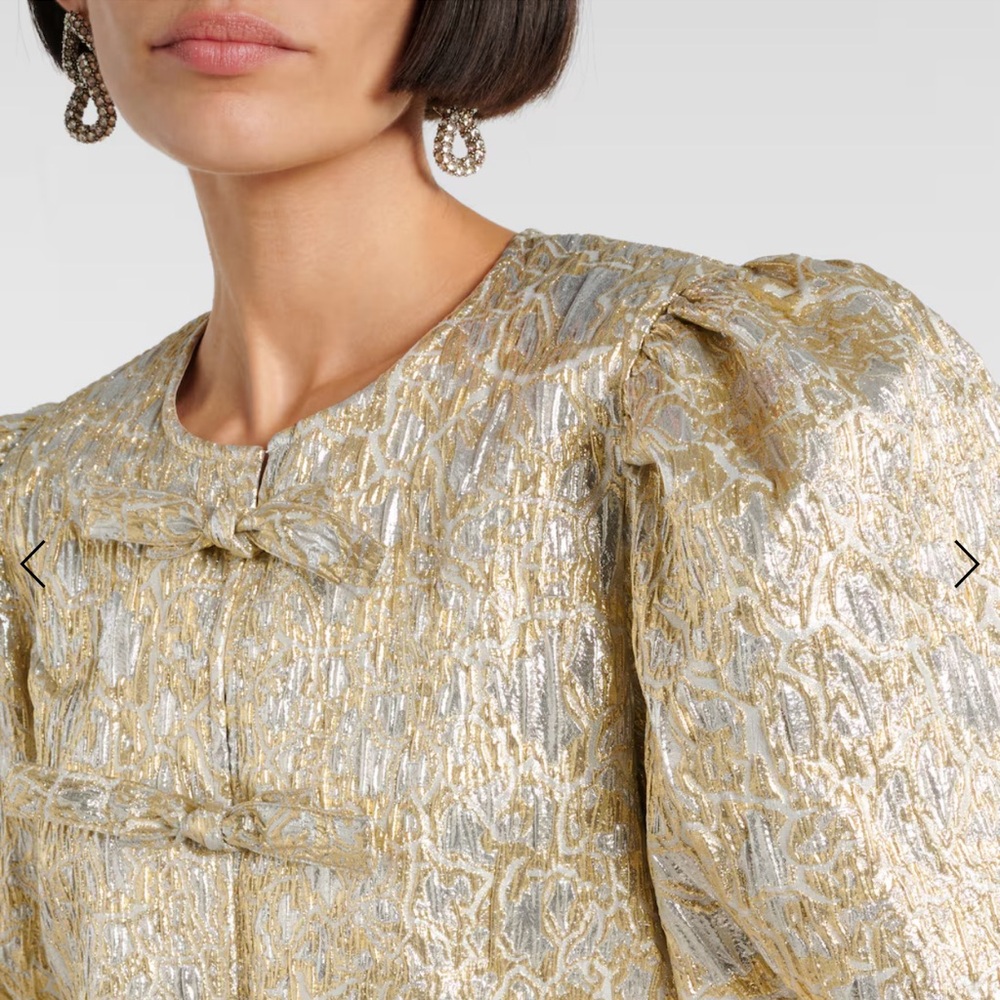 GANNI Metallic Cloque Peplum Blouse